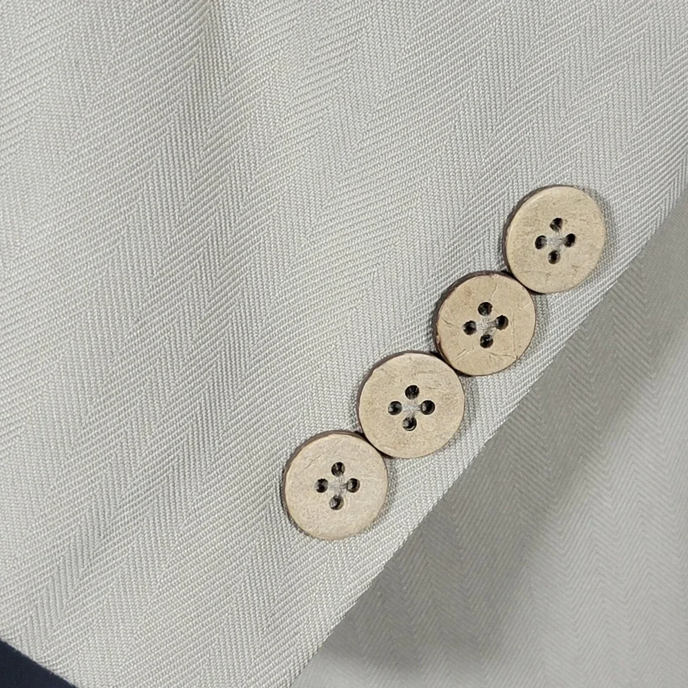 Joseph Feiss Mens Sport Coat Blazer Three Button Beige Herringbone Silk Size 40R